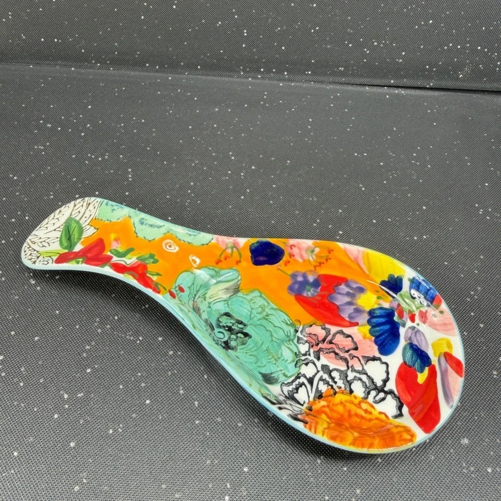 Anthropologie Abstract Floral Ceramic Spoon Rest Colorful Painterly Kitchen